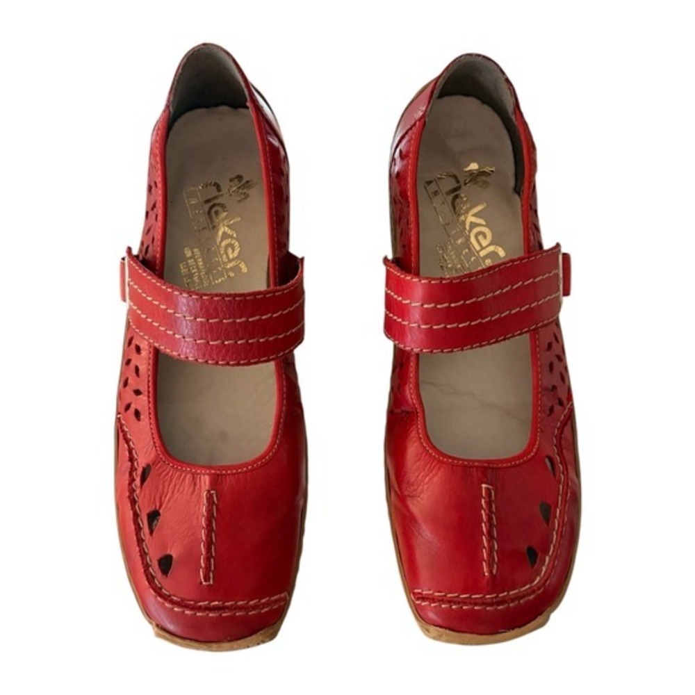 Rieker Antistress Red Leather Perforated Mary Jane Shoes Size 40/9 Comfort